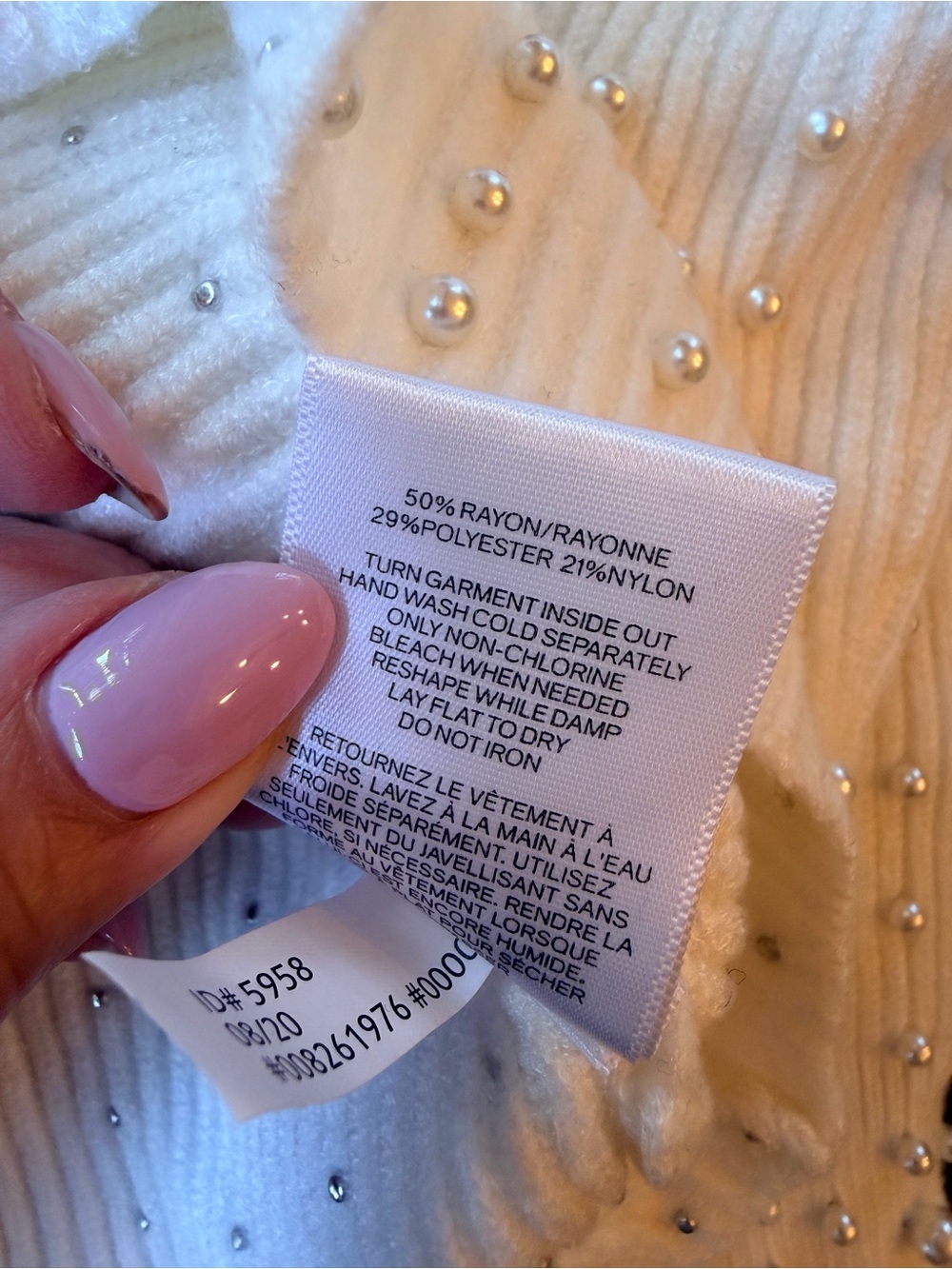 Express Pearl-Embellished Cream Ribbed Sweater - Picture 5 of 5